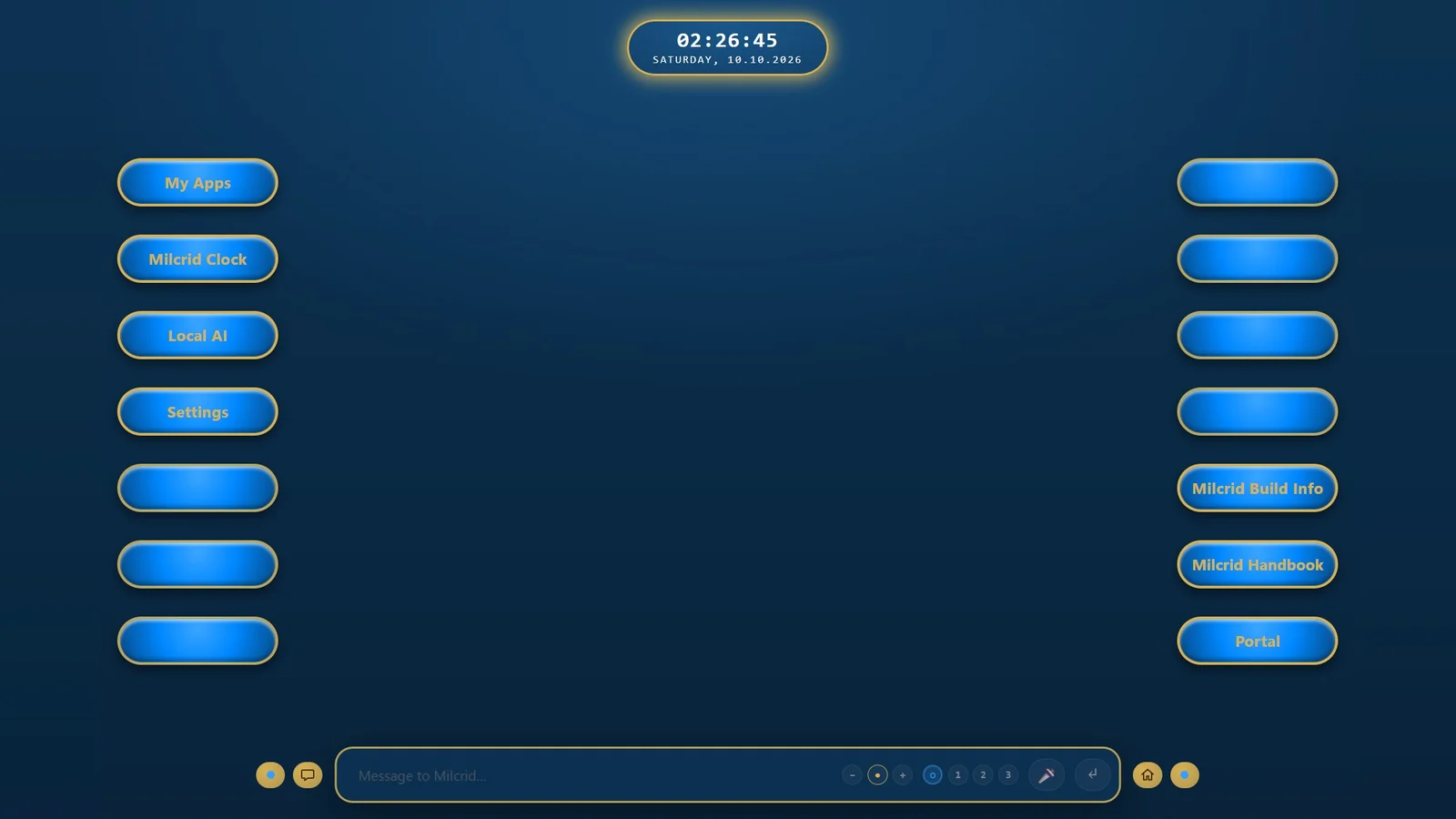 Milcrid as an app on Windows: blue buttons left and right, the input field at the bottom