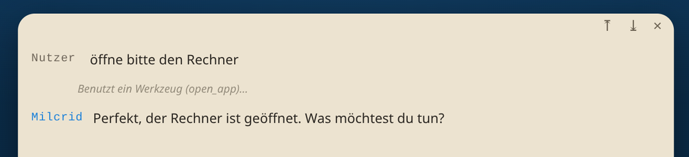 Chat mit der lokalen KI, die auf Zuruf den Rechner öffnet